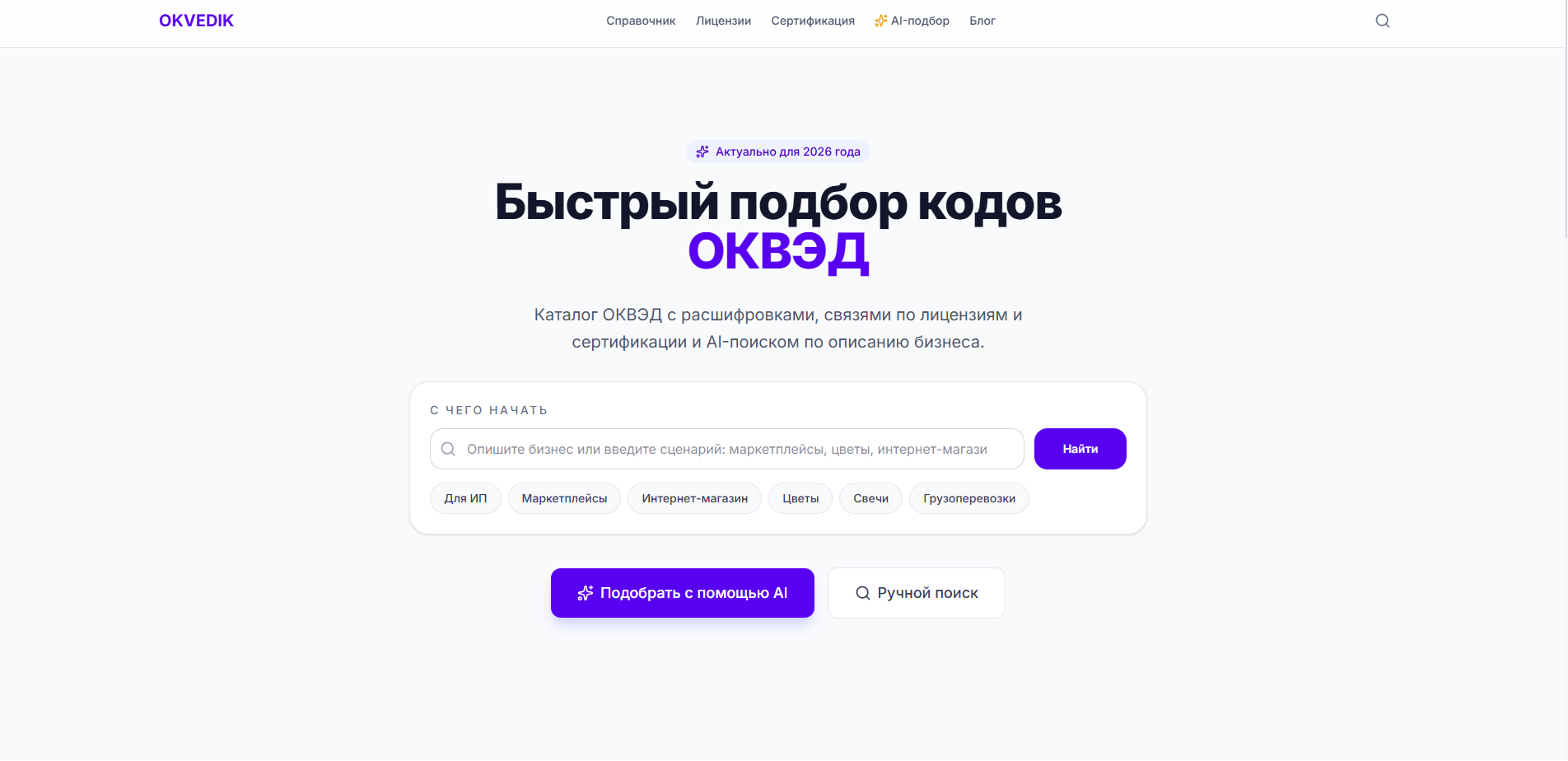 Скриншот проекта справочник ОКВЭД okvedik.ru 1